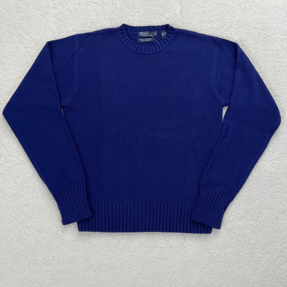 Polo Ralph Lauren 100%‎ Cotton Crew-neck Sweater Boy's Size M Blue VTG NWT